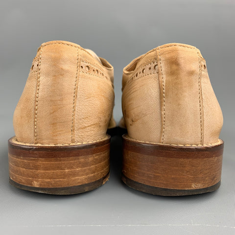 JOHN VARVATOS Talla 8.5 Zapatos con cordones y punta de ala de cuero perforado color canela