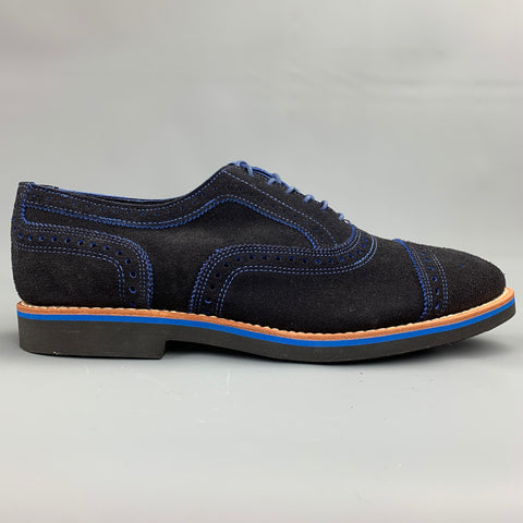 ALLEN EDMONDS Strandmok Size 10.5 Navy Perforated Suede Cap Toe Lace Up Shoes