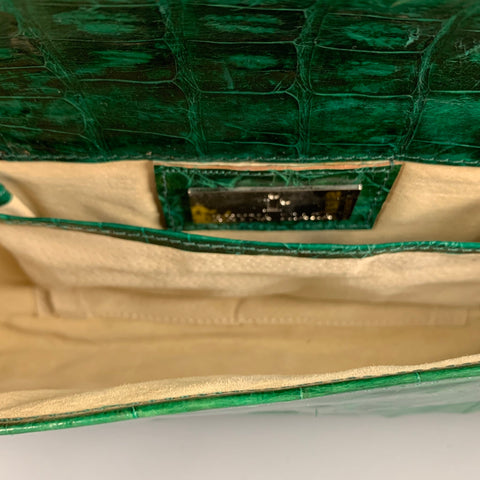 REYNA ICAZA Green Leather Alligator Baguette Clutch