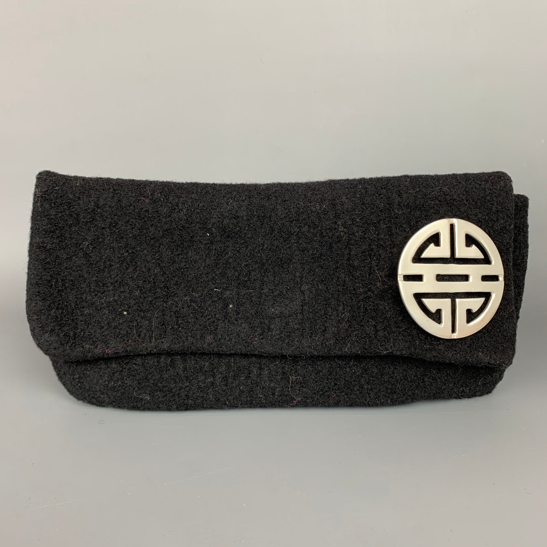 SARAH OLIVER Black Knitted Wool Clutch Handbag