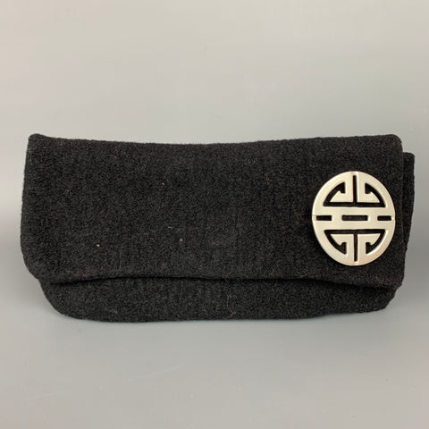 SARAH OLIVER Black Knitted Wool Clutch Handbag