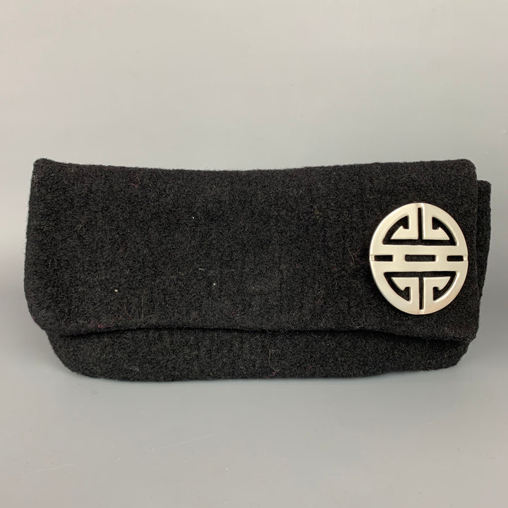 SARAH OLIVER Black Knitted Wool Clutch Handbag