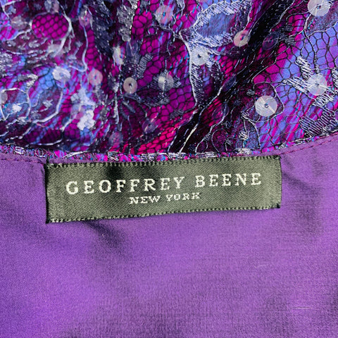 GEOFFREY BEENE Size 6 Purple Silver Lace Below Knee Skirt