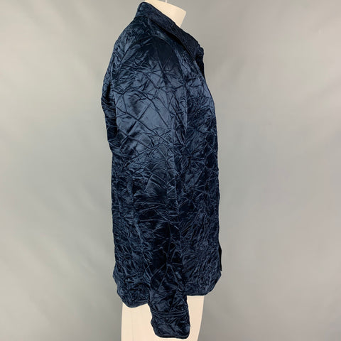 SIES MARJAN Size XL Navy Wrinkled Viscose Button Up Long Sleeve Shirt