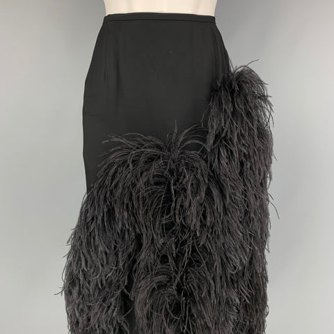 DRIES VAN NOTEN x Christian LaCroix Size 6 Black Viscose Feather Skirt