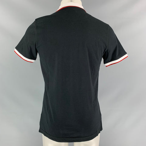 ROBERTO CAVALLI Size M Black White & Red Cotton & Elastane Short Sleeve Polo