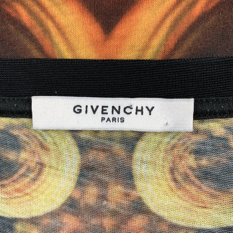 GIVENCHY "Madonna in Flames" Size XS Black & Yellow Flames Polyester Crew-Neck T-shirt