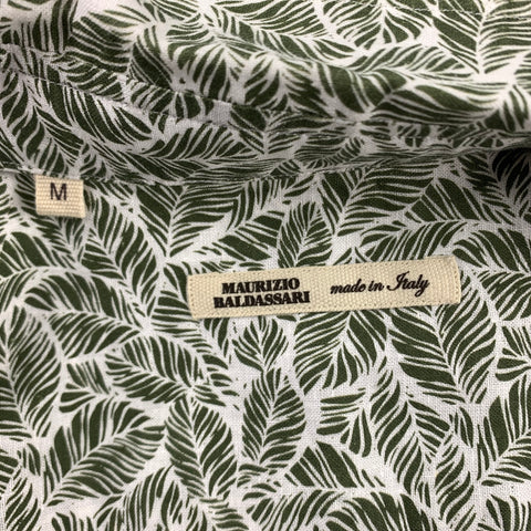MAURIZIO BALDASSARI Size M Olive Print Linen / Cotton Long Sleeve Shirt