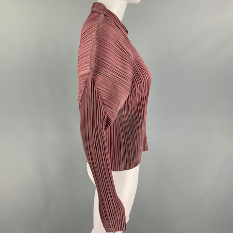 PLEATS PLEASE by ISSEY MIYAKE Size M Pink Mauve Pleated Zip Up Casual Top