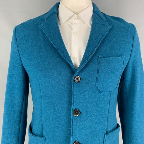 BARENA Taille 42 Manteau de sport en laine texturée / polyamide à revers cranté bleu sarcelle