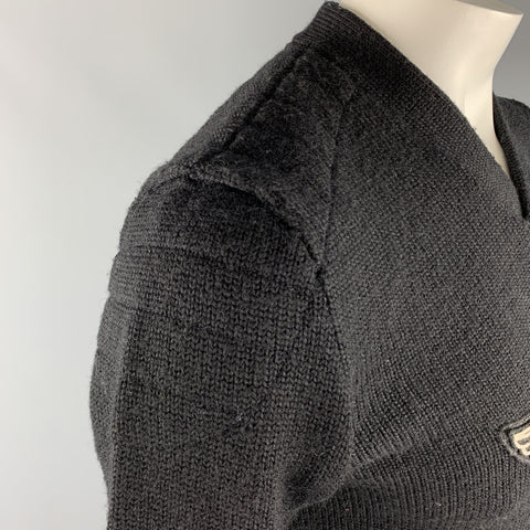 RALPH LAUREN RUGBY Size S Black Knitted Wool V-Neck Elbow Patch Pullover Sweater