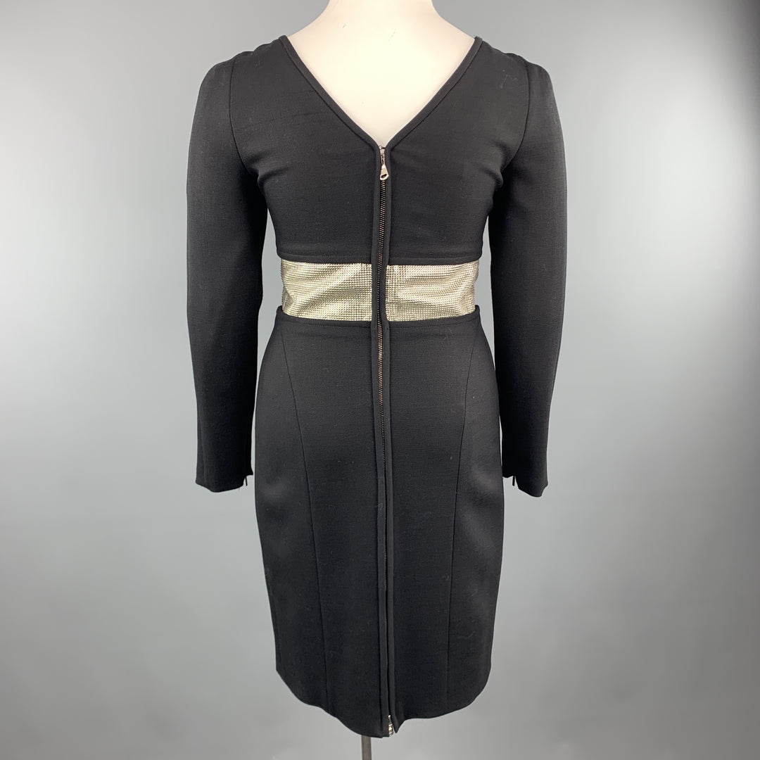 VERSACE Size 8 Black Long Sleeve Silver Chainmail Cross Cocktail Dress Sui Generis Designer Consignment VERSACE Size 8 Black Long Sleeve Silver Chainmail Cross Cocktail Dress Sui Generis Designer Consignment