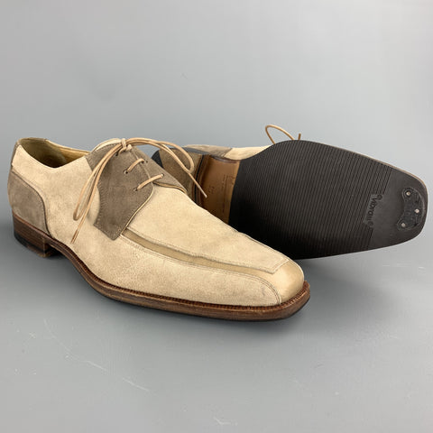 MORESCHI Size 8 Taupe Two Toned Suede Lace Up Shoes