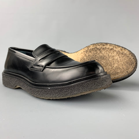 ADIEU PARIS Size 10 Black Leather Penny Strap Crepe Sole Loafer