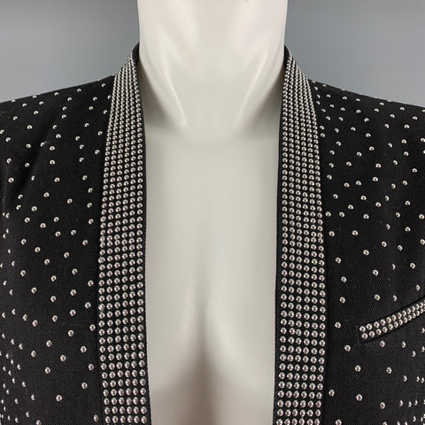 BALMAIN Size 40 Black Studded Cotton Open Front Jacket