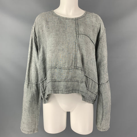 CYNTHIA ASHBY Size S Blue & White Linen Oversized Casual Pullover Top