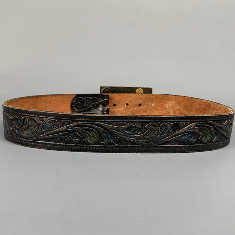 BETH FRANK Size S Brown Embossed Leather Belt