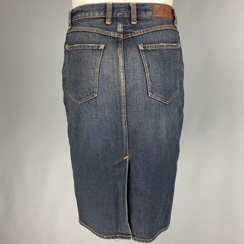 RALPH LAUREN Taille 8 Jupe crayon en coton bleu marine en détresse sous le genou