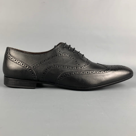 A.TESTONI Size 9 Black Perforated Leather Wingtip Lace Up Shoes