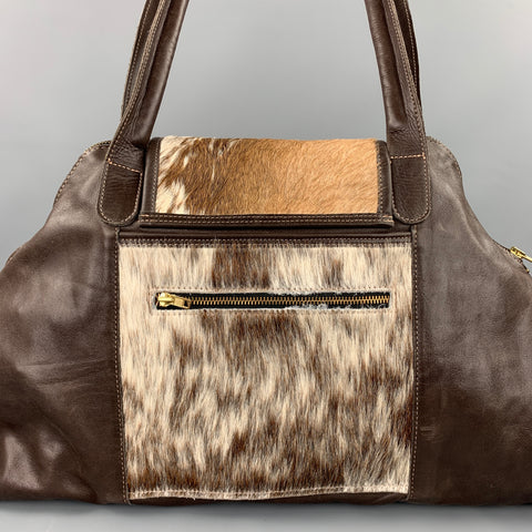 CUSTOM MADE Brown Leather Cowhide Weekender Handbag & Leather Goods
