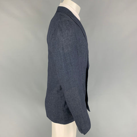 LARDINI Size 38 Indigo Linen Double Breasted Sport Coat