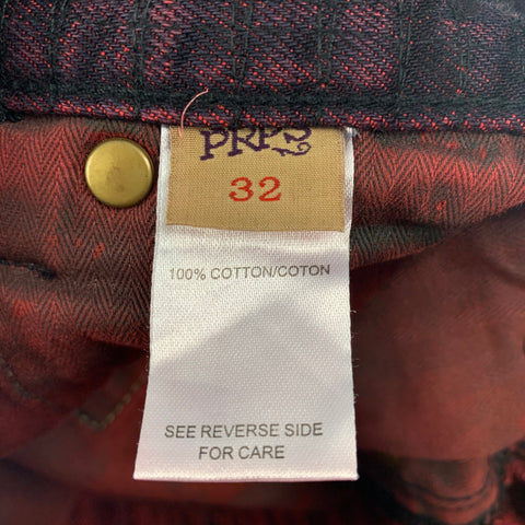 PRPS Size 32 Red & Black Distressed Denim Zip Fly Skinny Jeans