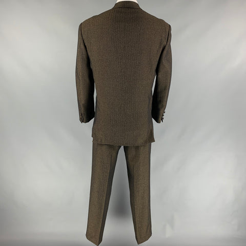 NEW REPUBLIC Size 44 Black & Brown Wool Single Breasted Notch Lapel Suit