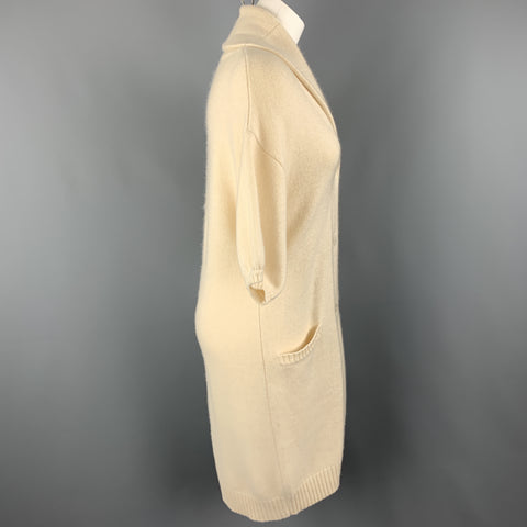 RALPH LAUREN M Cream Cashmere Blend Shawl Collar Sort Sleeve Long Cardigan