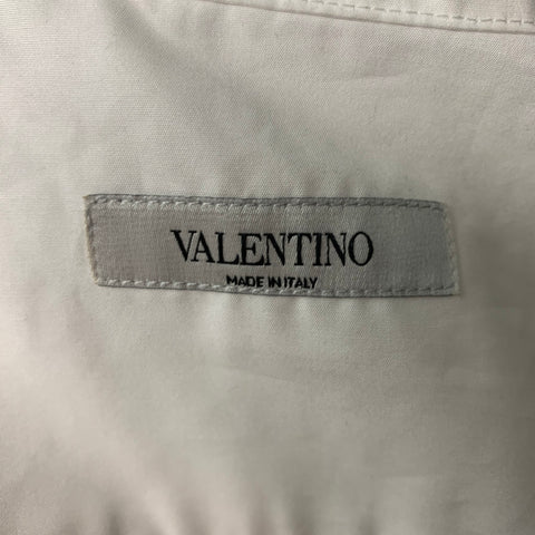 VALENTINO Size 34 White Guipure Cotton Collarless Long Sleeve Shirt