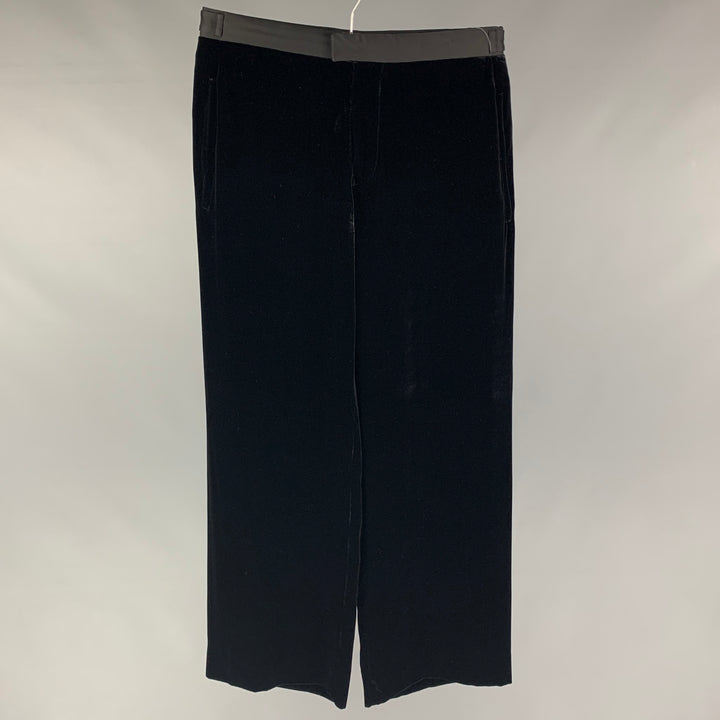 EMPORIO ARMANI Size 30 Black Velvet Viscose Silk Wide Leg Dress Pants