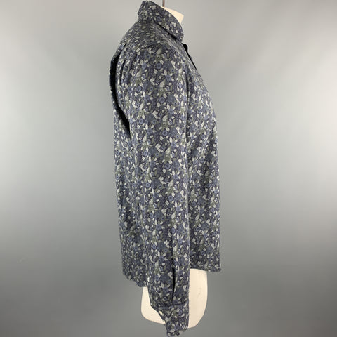 HARTFORD Camisa de manga larga con botones de algodón floral azul marino y gris talla M