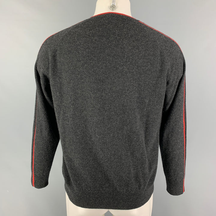 NEIMAN MARCUS Size M Grey Orange Contrast Trim Cashmere Crew-Neck Pullover