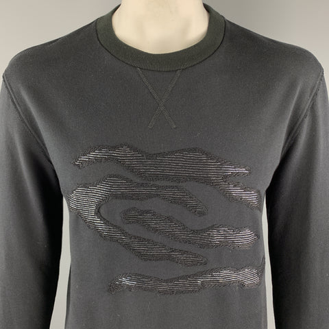 LANVIN Size L Black Beaded Embellishment Cotton Crewneck Sweatshirt