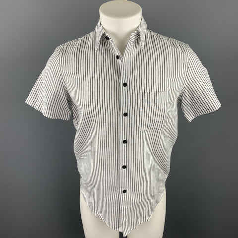 RAG & BONE Size S White & Black Stripe Cotton / Linen Short Sleeve Shirt