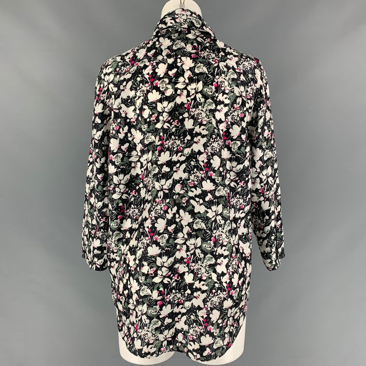 ACNE STUDIOS Talla 2 Blusa con botones ocultos florales de seda negra, blanca y fucsia