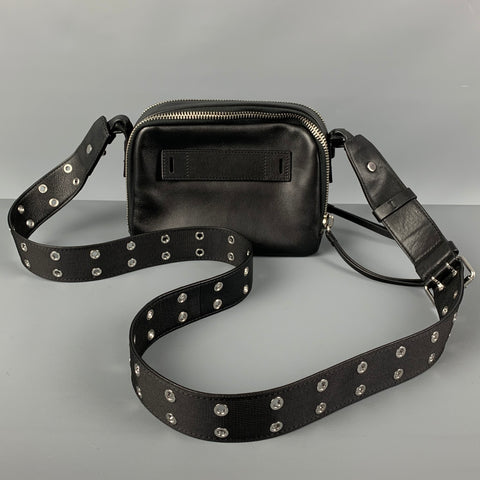 ALLSAINTS Black Silver Grommets Leather Nylon Cross Body Handbag