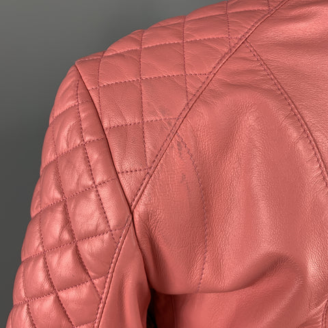 BALENCIAGA Size 6 Pink Quilted Leather Moto Biker Jacket
