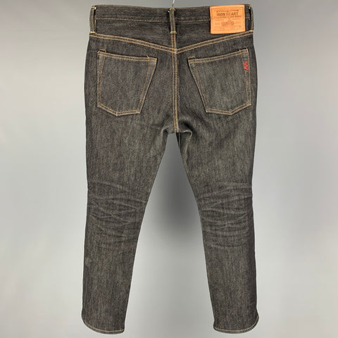 IRON HEART Size 31 Dark Indigo Contrast Stitch Selvedge Denim Button Fly Jeans