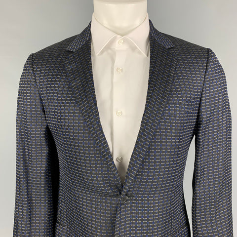 LANVIN Size 40 Regular Grey Blue Print Viscose Silk Sport Coat