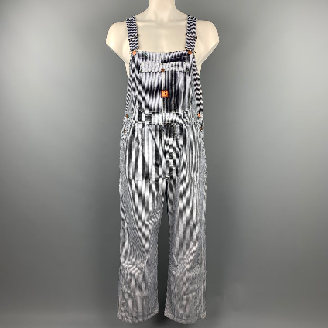 BIG BEN Size 36 Navy & White Hickory Stripe Cotton Baseball Overalls