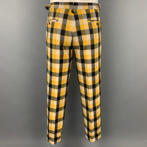 BLACK FLEECE Size 42 Yellow & Grey Plaid Wool Notch Lapel Suit