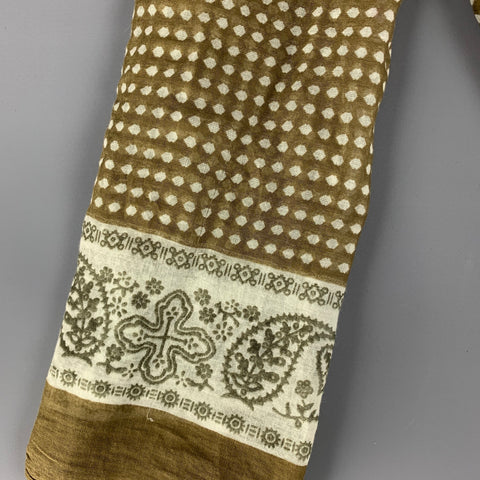 PAUL TAYLOR Olive White Print Cotton Scarf