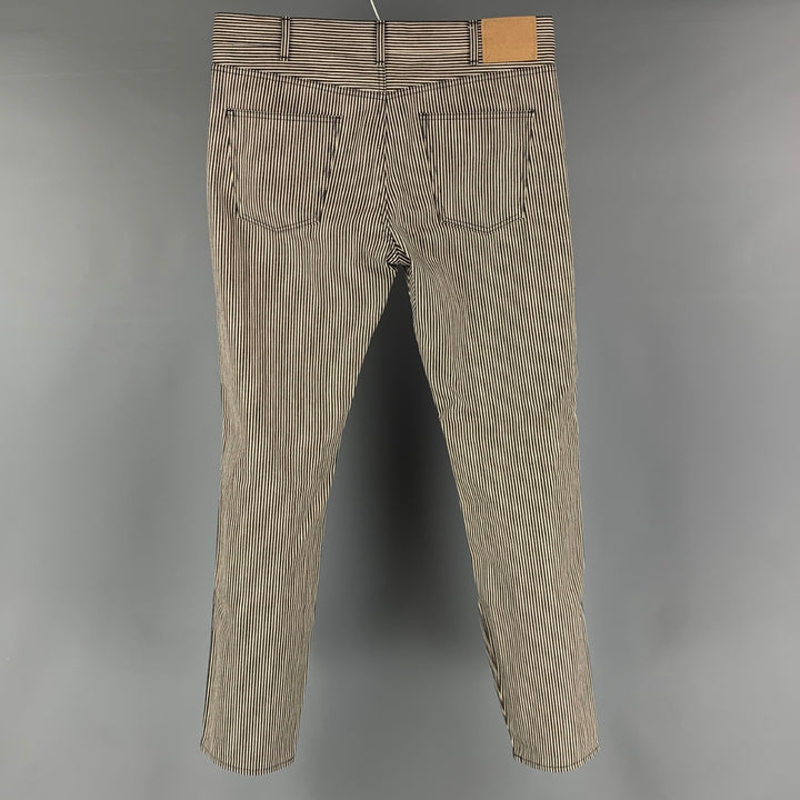 CELINE Size 34 Indigo White Stripe Cotton Zip Fly Jeans