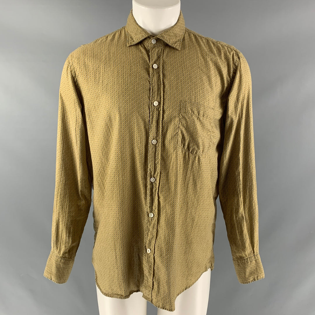 HARTFORD Size L Mustard Navy Print Cotton Button Down Long Sleeve Shirt