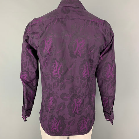 TED BAKER Size M Purple Jacquard Cotton French Cuff Long Sleeve Shirt