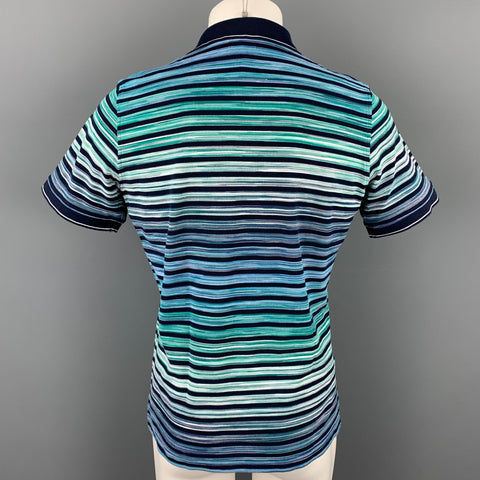 MISSONI Taille M Polo boutonné en coton à rayures noires et bleues