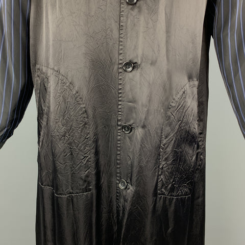 COMME des GARCONS Size S Black Mixed Fabrics Lightweight Graphic Patch Pockets Buttoned Cupro Coat