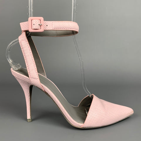 ALEXANDER WANG Zapatos de tacón con correa al tobillo de cuero en relieve color lila Talla 8