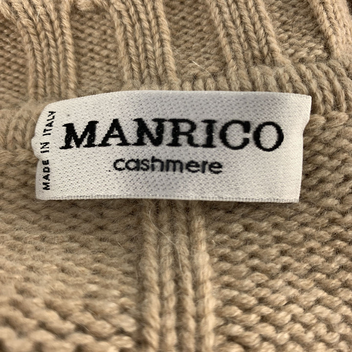 MANRICO Size L Tan Cable  Cashmere Crew-Neck Sweater