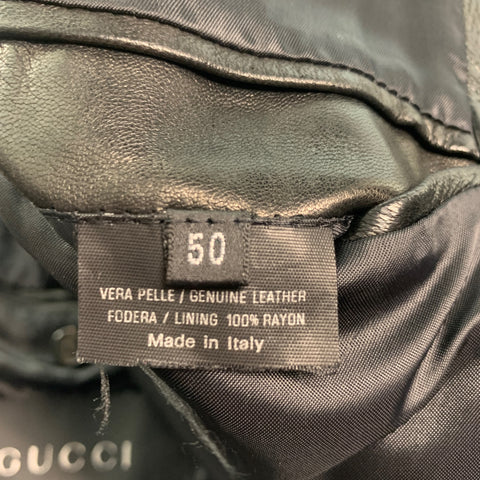 GUCCI Chest Size 40 Black Solid Leather Notch Lapel Sport Coat